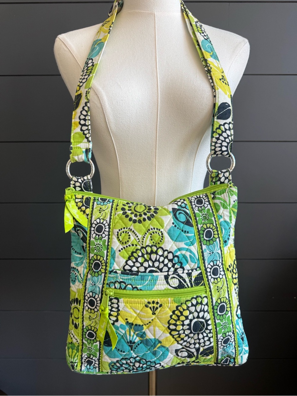 Vera Bradley Retired Quilted Floral Limes Up Crossbody Vibrant Lime, Teal, Black